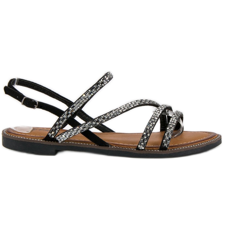 Fama Sandalias planas con estilo negro