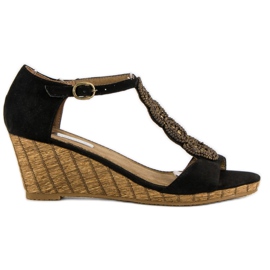 Corina Sandalias cuña decorativas negro