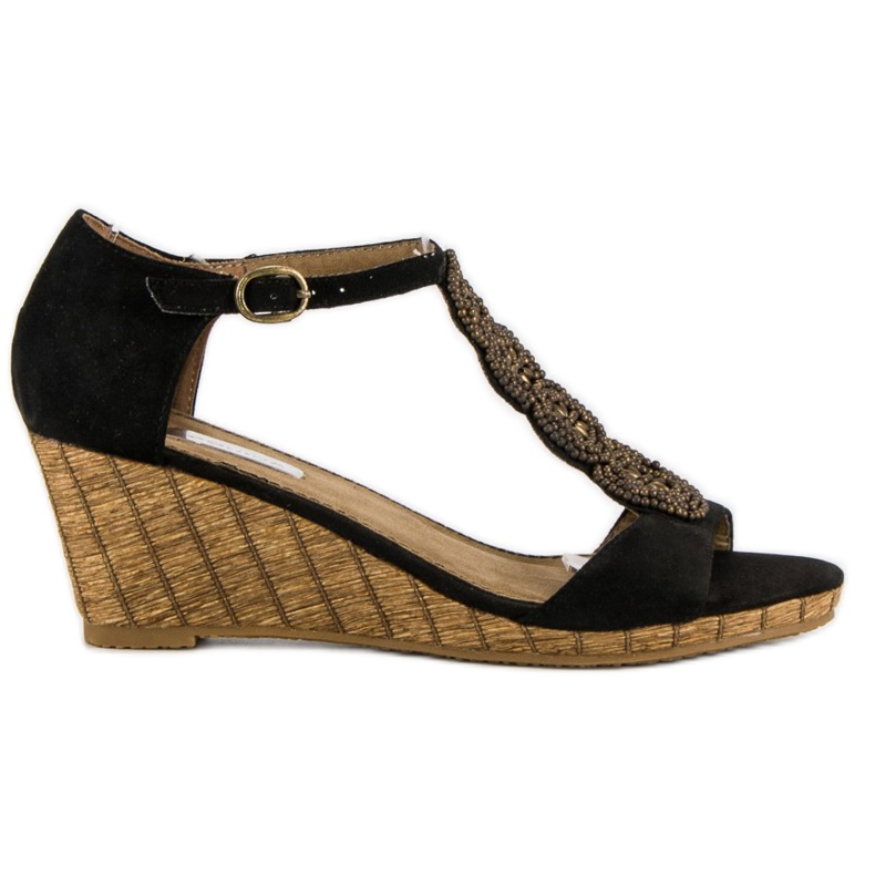 Corina Sandalias cuña decorativas negro