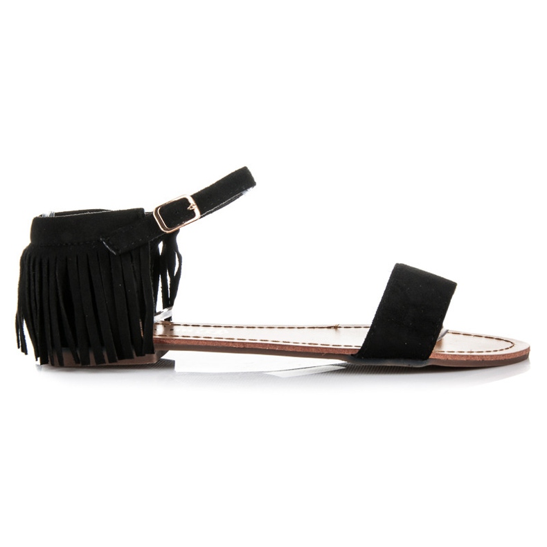 Queen Vivi Sandalias planas con flecos negro