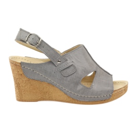 Gregors Sandalias de cuña de cuero gris para mujeres 533