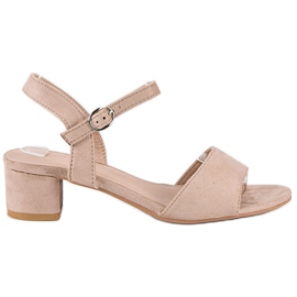 Ideal Shoes Sandalias ante tacón bajo marrón