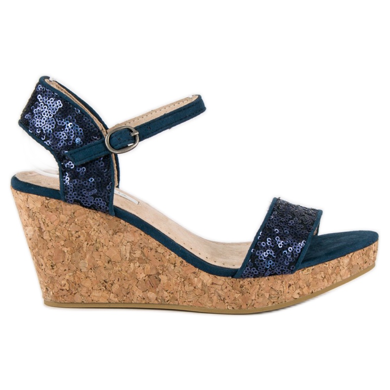 Corina Sandalias cuña con lentejuelas azul