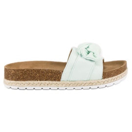Pantuflas menta con lazo verde