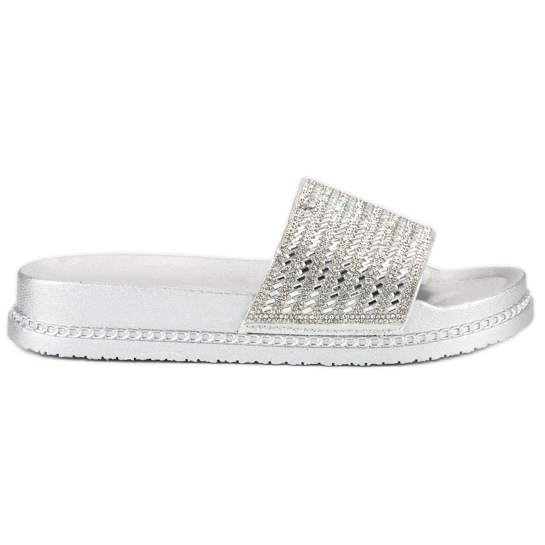 Babuchas plateadas con cristales gris