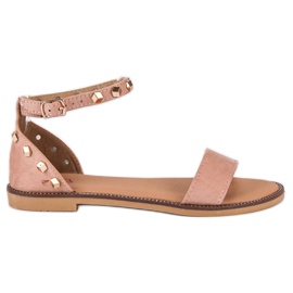 Fashion Sandalias de ante con tachuelas rosa