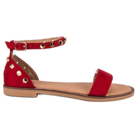 Fashion Sandalias de ante con tachuelas rojo