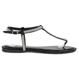 Top Shoes Chanclas con cristales negro