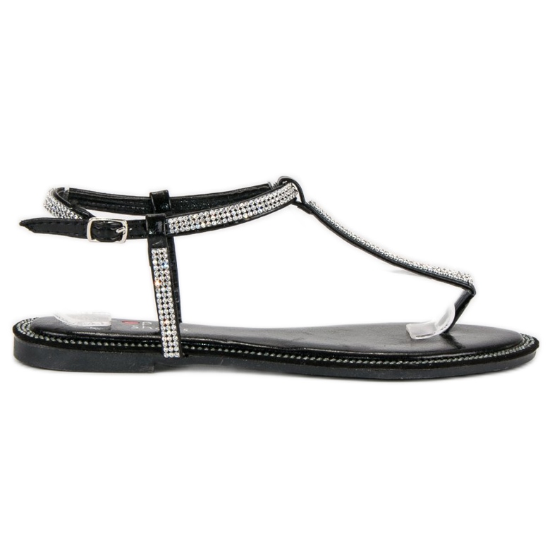 Top Shoes Chanclas con cristales negro