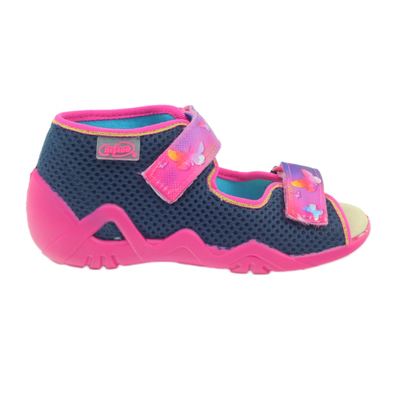 Sandalias befado pantuflas, plantilla de piel rosado azul marino