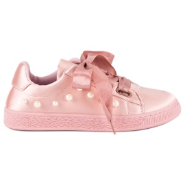 Deportivas De Raso Con Perlas rosado
