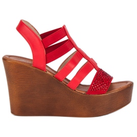 Renda Sandalias cuña ligera rojo