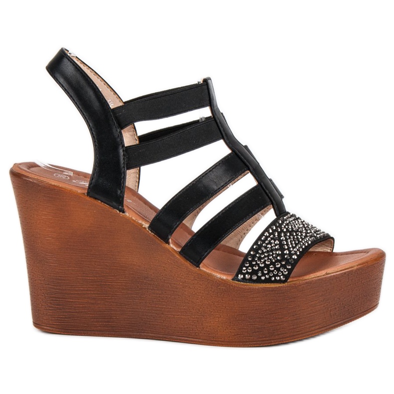 Renda Sandalias cuña ligera negro
