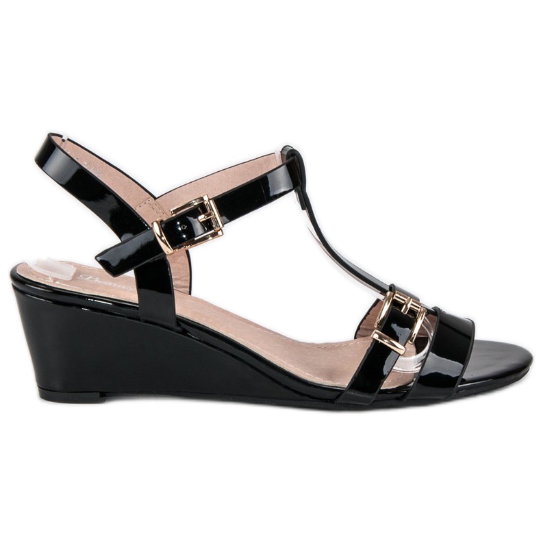 Beauty Girl'S Sandalias cuña lacada negro
