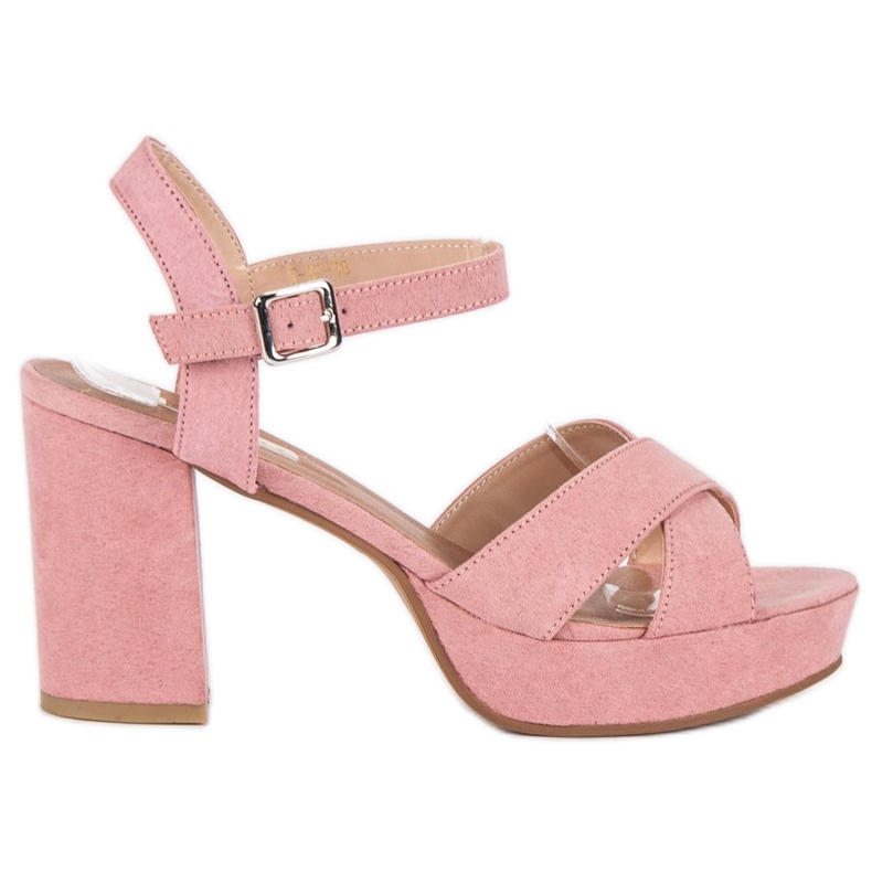Flyfor Sandalias de ante con tacón rosado