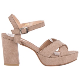 Flyfor Sandalias de ante con tacón marrón