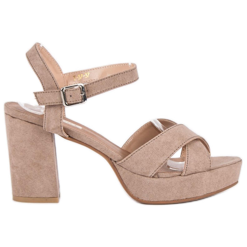 Flyfor Sandalias de ante con tacón marrón