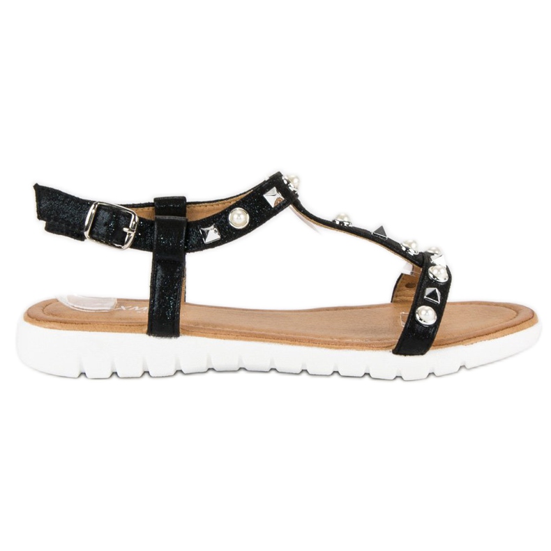 Sandalias Planas Con Strass negro
