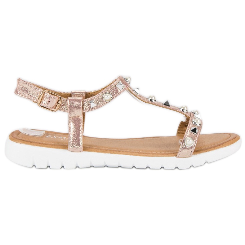 Sandalias planas con pedrería rosado