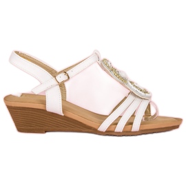 Ch. Creation Sandalias elegantes en un tacón de cuña bajo blanco amarillo Ch. Creation Sandalias elegantes en un tacón de cuña bajo blanco amarillo