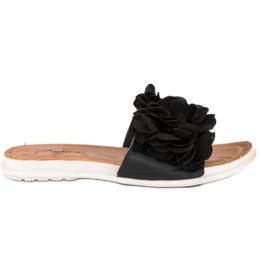 Chanclas negras con flores negro