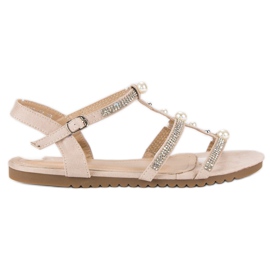 Juliet Sandalias Planas Con Perlas rosa