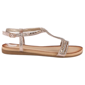 Ideal Shoes Sandalias doradas con cristales dorado