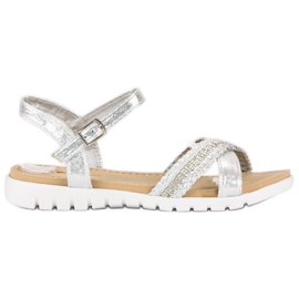 Top Shoes Sandalias planas plateadas gris