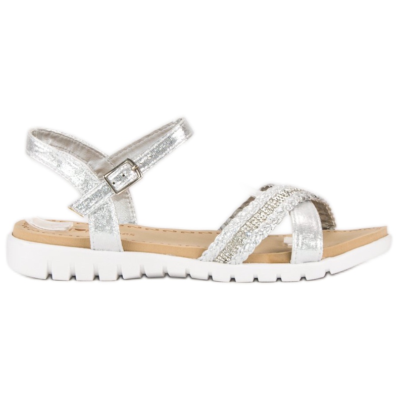 Top Shoes Sandalias planas plateadas gris