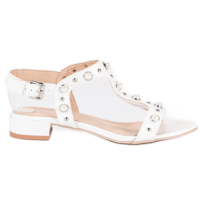 Renda Sandalias de tacón con perlas blanco