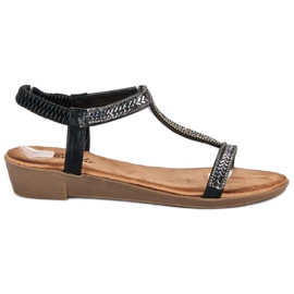 Renda Sandalias negras con elástico negro Renda Sandalias negras con elástico negro