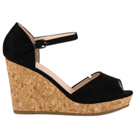 Super Me Sandalias en un tacón de cuña de corcho negro