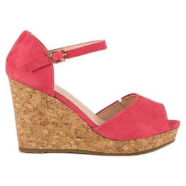 Super Me Sandalias en un tacón de cuña de corcho rosa