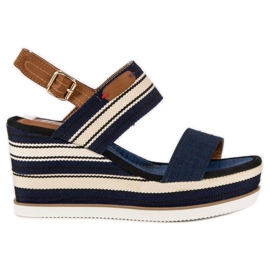 Sandalias cuña canalé azul marino