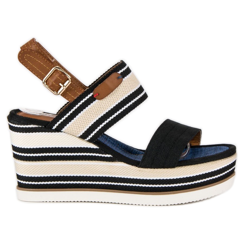 Sandalias cuña canalé negro
