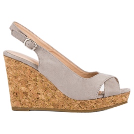 Super Mode Sandalias en un tacón de cuña de corcho gris