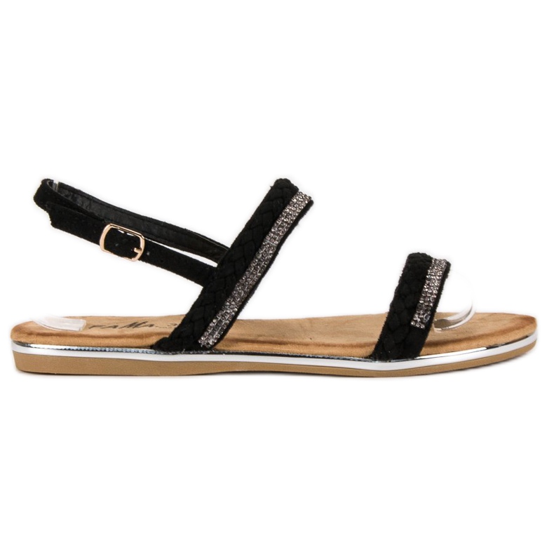 Fama Sandalias planas de ante negro