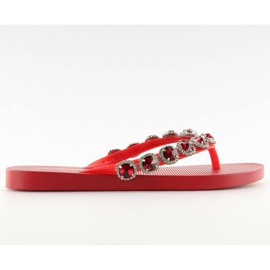 Chanclas elegantes con piedras rojas JH69 rojas rojo