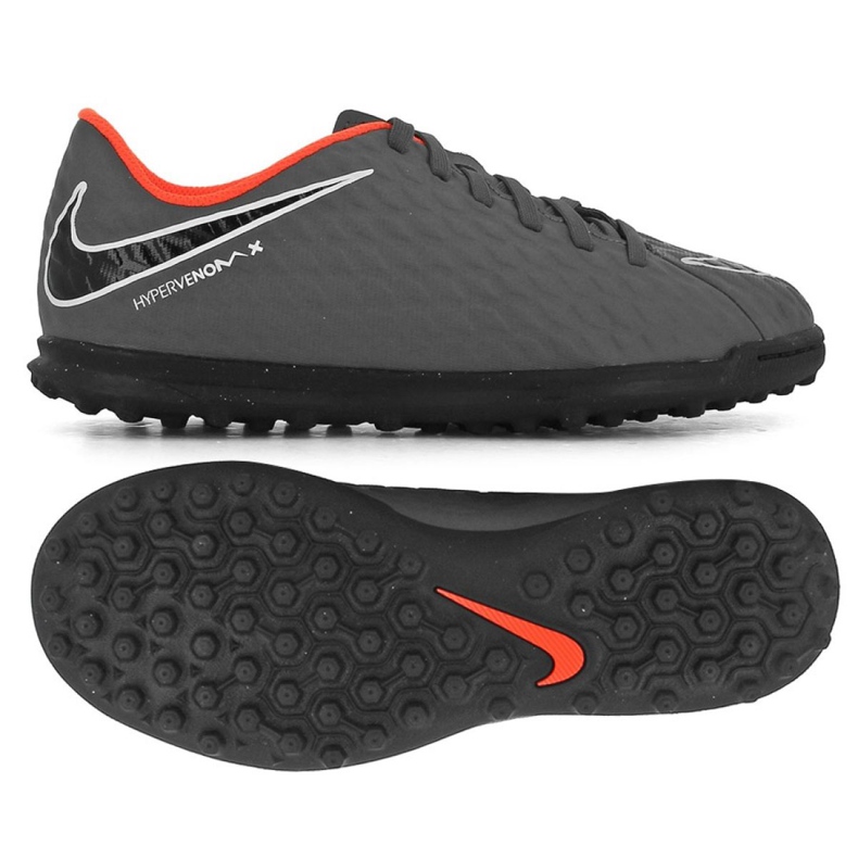 Zapatillas de fútbol Nike Hypervenom PhantomX 3 Club Tf Jr AH7298-081 gris / plata, naranja, gris / plata gris