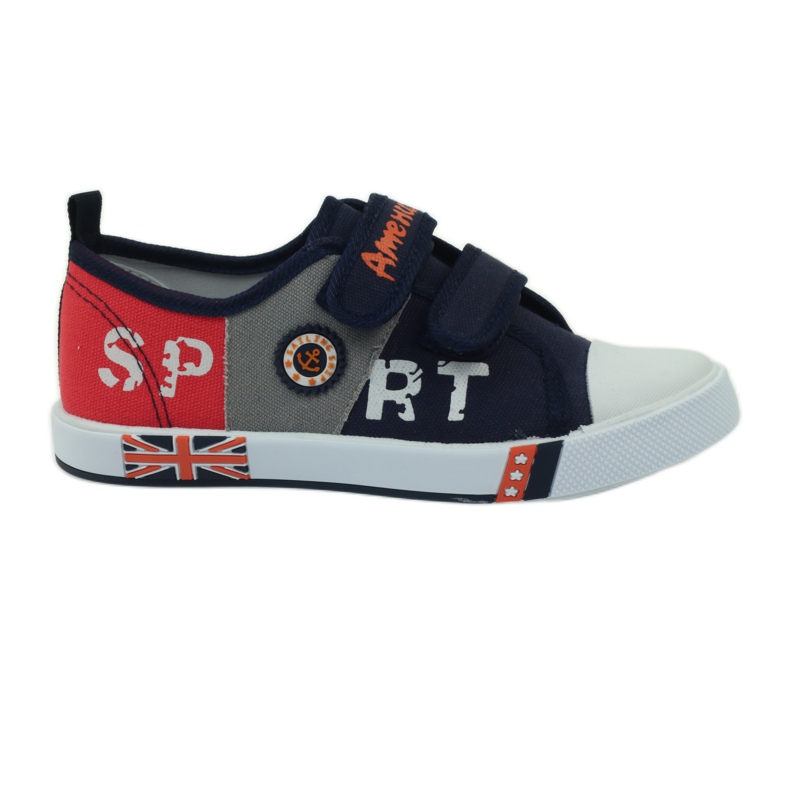 American Club Zapatos de niños zapatillas deportivas con bandera velcro americana azul marino blanco naranja gris