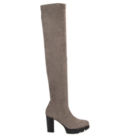 Vinceza Botas de muslo de ante gris
