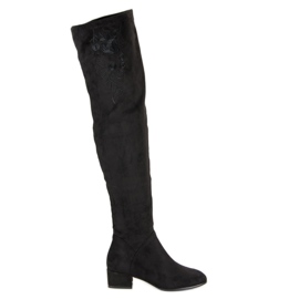 Botas hasta el muslo de ante con bordado negro