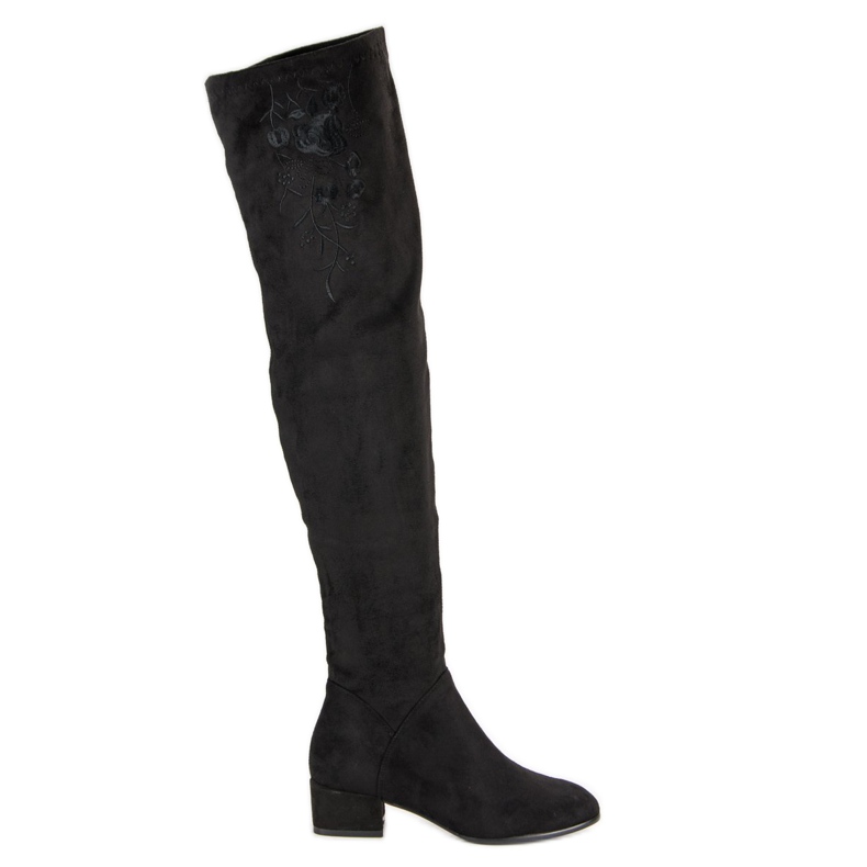 Botas hasta el muslo de ante con bordado negro