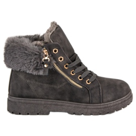 Botines cálidos y atados gris