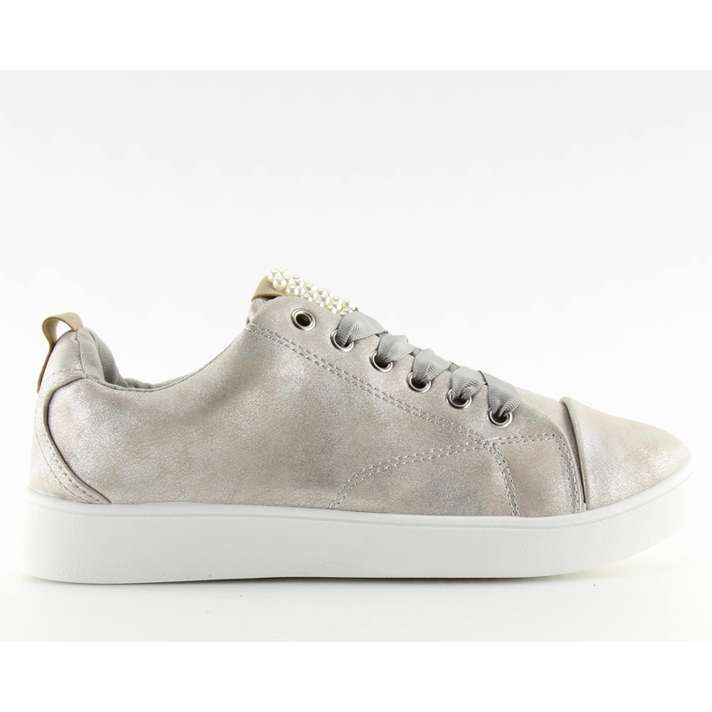 Gris 88013 Zapatillas plateadas con perlas