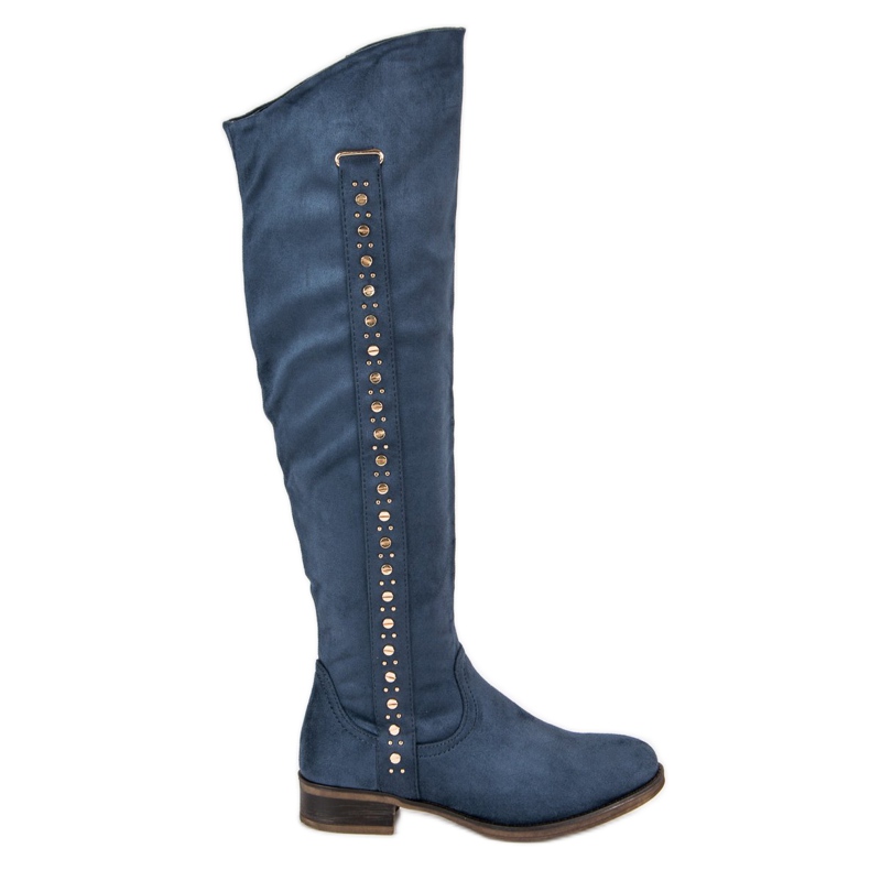 Super Me Botas de ante con tacones planos azul Super Me Botas de ante con tacones planos azul