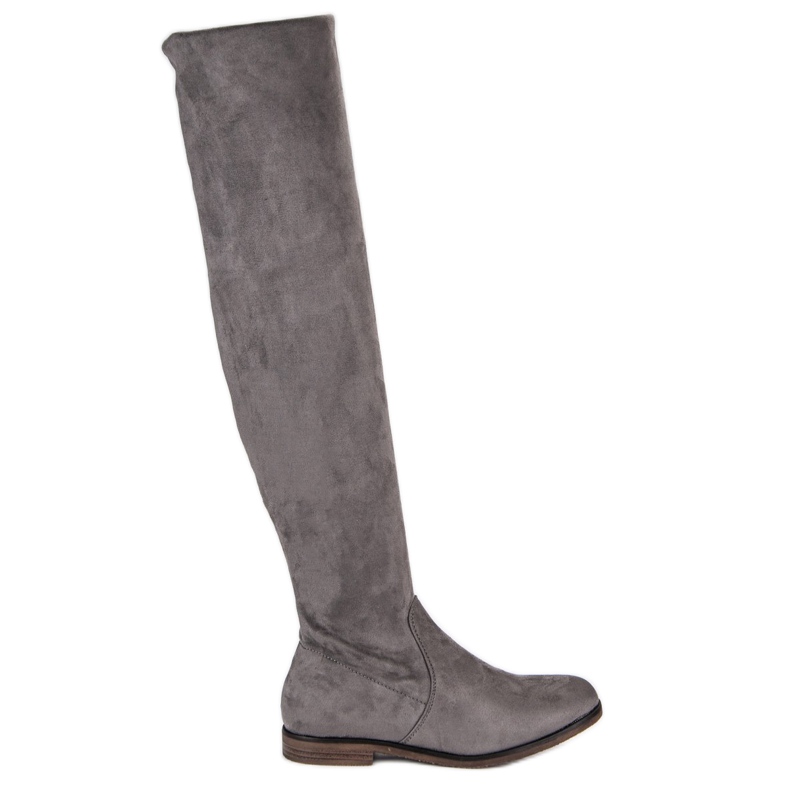 Super Me Botas de muslo de ante gris