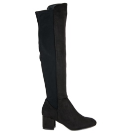 Super Me Botas de ante de tacón alto negro