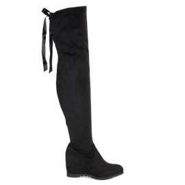 Bestelle Botas de muslo negras en cuña negro