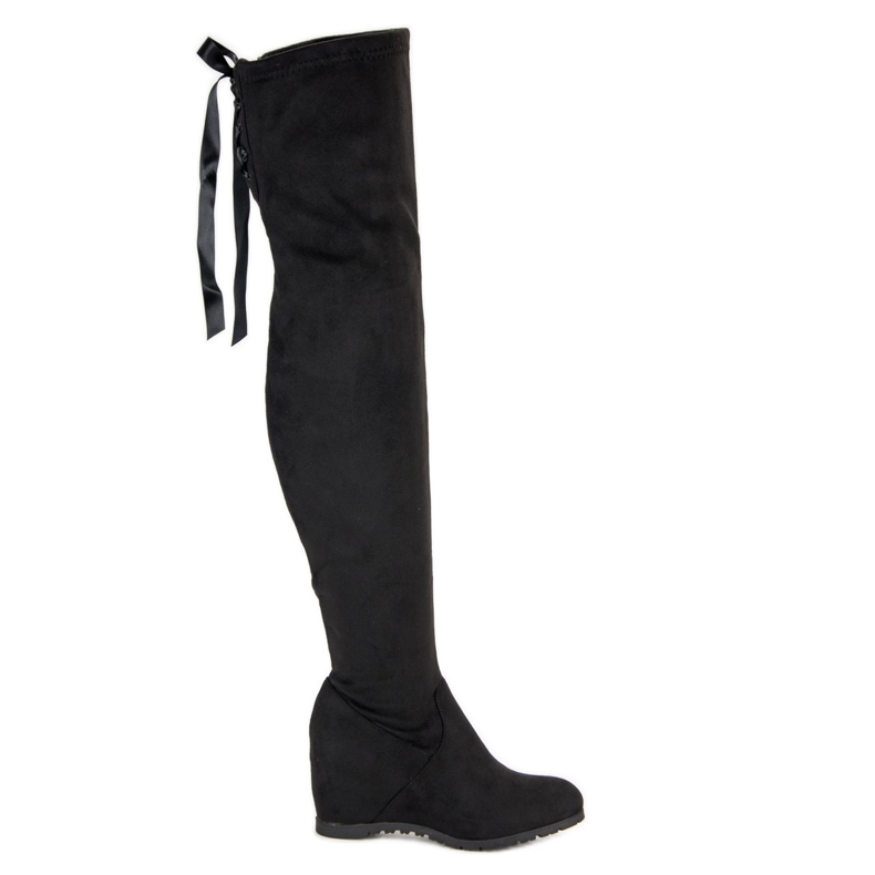 Bestelle Botas de muslo negras en cuña negro